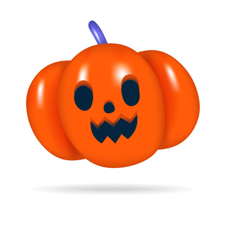 Cute 3D Orange Pumpkin Jack O Lantern  Icon Happy Halloween Decorative Elements Objects Holiday Cartoon Icon Trick or Treat Spooky Boo Vector Illustrationのイラスト素材