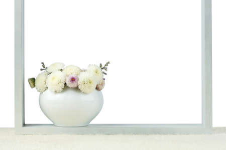 Flower in vase isolated on white backgroundの写真素材