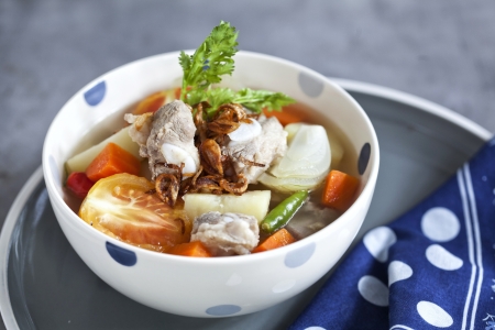 Pork rib soup and fired rice  - close upの写真素材