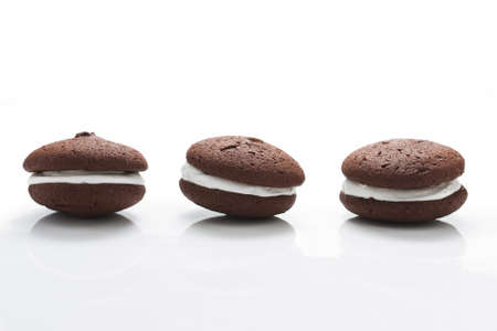 Three Macaroons isolated on white backgroundの写真素材