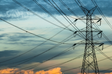 High voltage pole in sky backgroundの写真素材