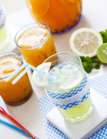 Colorful of lemonade and orange juice  の写真素材