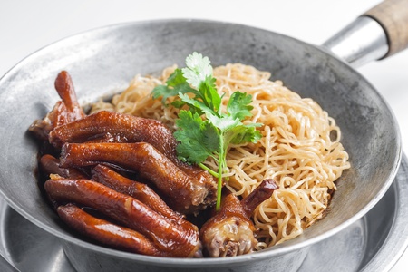 Braised Goose and Noodle in pot on white background  の写真素材
