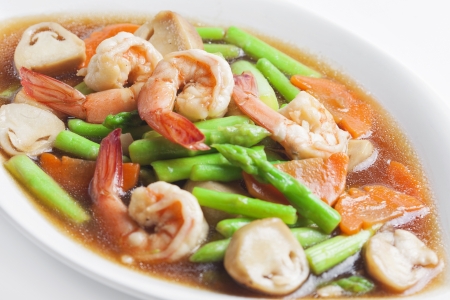 Stir-fried mixed vegetables with prawns の写真素材