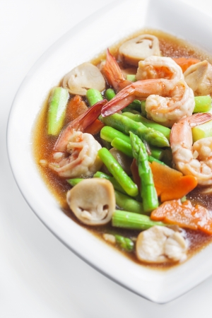 Stir-fried mixed vegetables with prawns の写真素材
