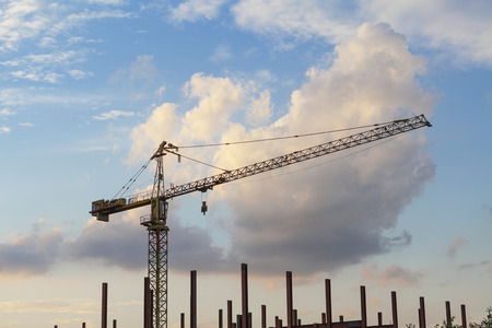 Tower crane on sunset background  の写真素材