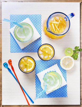 Colorful of lemonade and orange juice  - top view の写真素材