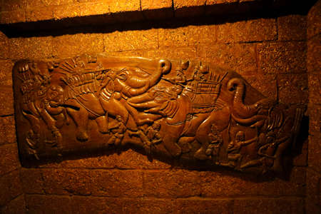 wooden elephant sculpture in Angsuwan Temple , Prachuabkhirikan , Thailandのeditorial素材