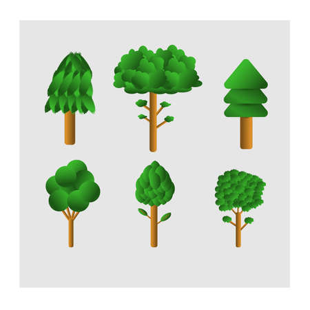 Collection  of  Variety trees  on  a  gray  background,vector  illustrations.のイラスト素材