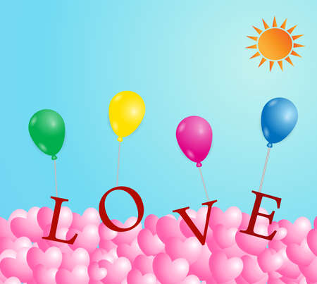 Valentines day greeting card ,Colorful  Balloons on sky background, Vector illustration.のイラスト素材