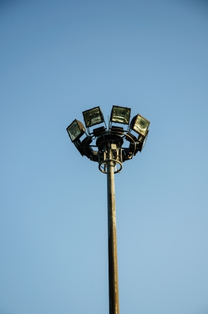 an electricity post stands up to blue skyの写真素材