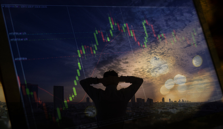 business man hopeless and bar chart on stock market. investment concept.