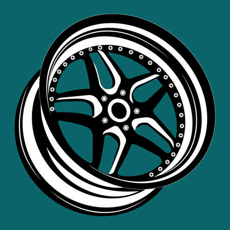 Isolated monochrome car wheel rim vector image black and white.のイラスト素材