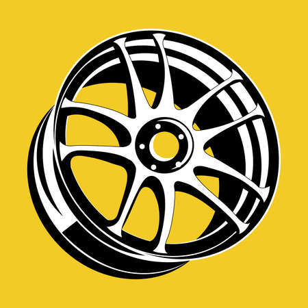 Isolated monochrome car wheel rim vector image black and white.のイラスト素材