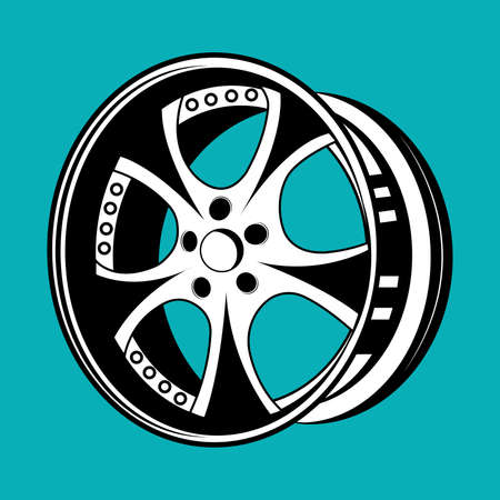 Isolated monochrome car wheel rim vector image black and white.のイラスト素材