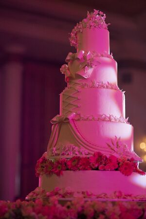 Image of a beautiful wedding cake at wedding receptionの写真素材