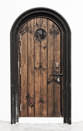 lion headed door knocker on painted wooden doorのeditorial素材