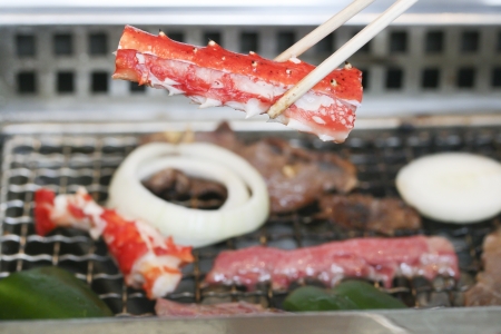 Food on Korean BBQ grillの写真素材