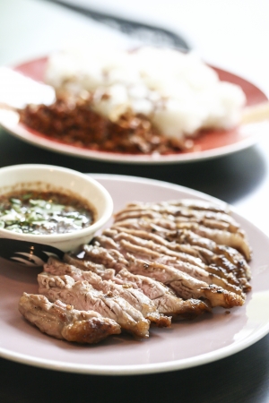 roast pork with spicy sauceの写真素材