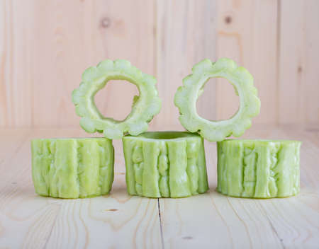 slices of bitter gourd arrangedの写真素材