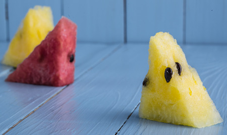 yellow and red watermelonの写真素材