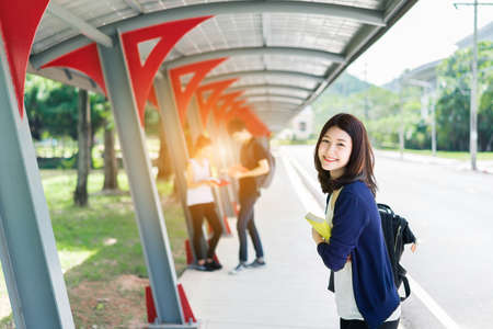 Young Students Group with School Folders Book in Education Campus University Outdoorの写真素材