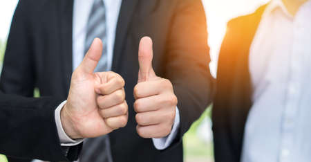 Closeup hand of finger like businessmen success worker office management marketing feedback great and perfectの写真素材