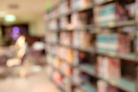 Library room blurry modern with bookshelf knowledge center for study and learning background