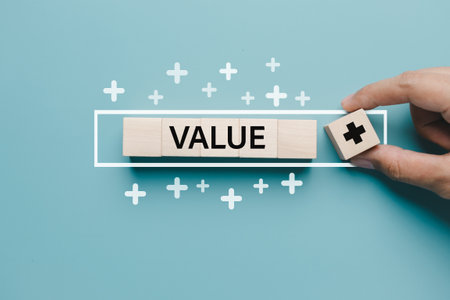 Business hand picking value added download progress and profit to benefit growth and development in businessの写真素材