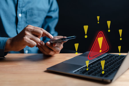 System warning hacked alert, cyber attack on computer network. Cybersecurity vulnerability, data breach, illegal connection, compromised information concept. Malicious software, virus and cybercrimeの写真素材