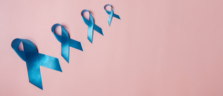 Blue ribbon for supporting people living and illness, Colon cancer, Colorectal cancer, Child Abuse awareness, world diabetes day, International Men's Dayの写真素材