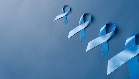 Blue ribbon for supporting people living and illness, Colon cancer, Colorectal cancer, Child Abuse awareness, world diabetes day, International Men's Dayの写真素材