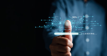 Futuristic digital processing of biometric identification fingerprint scanner. concept of...