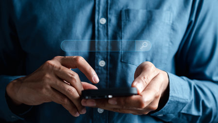 Businessman using smartphone searching data for search engine Optimization or SEO, Internet connection online for find information, Using Search Console with website.の写真素材