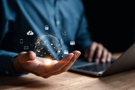 Businessman using computer planning development leadership and customer target group with Business...