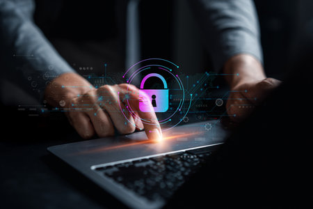 Cybersecurity and privacy concepts to protect data. businessman with internet network security...