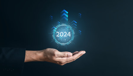 Growth arrows increase planning business target chart to future new year 2024. Business analyst strategy to leadership objective goal in 2024.の写真素材