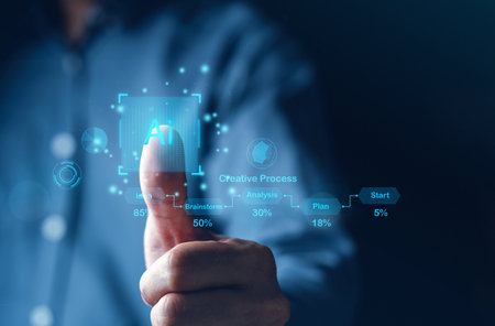 Technology and people concept man use AI to help work, AI Learning and Artificial Intelligence....