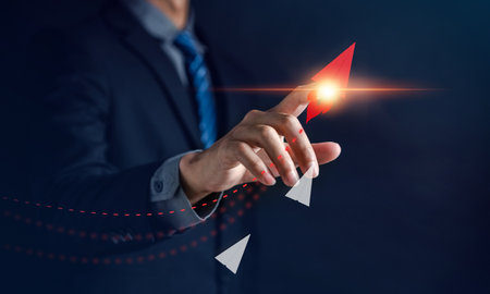 Businessman with rocket icon leadership concept. Shortcut Exponential growth or compound interest, investment fast track, wealth or earning rising up graph increasing profit financial.の写真素材