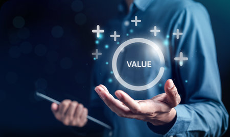 Businessman with value virtual download progress and profit to benefit growth and development in businessの写真素材