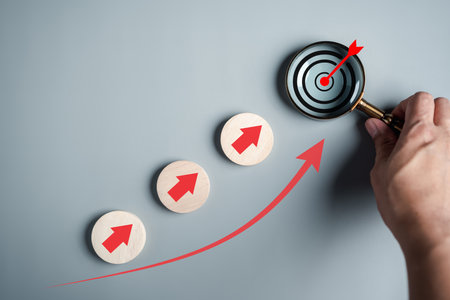 Business growth success achievement concept, step stair or ladder for planning development leadership and customer target groupの写真素材