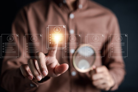 Selective new career recruitment sites. recruiting with online technology. unemployment finding job search for resume register job interview, find your careerの写真素材