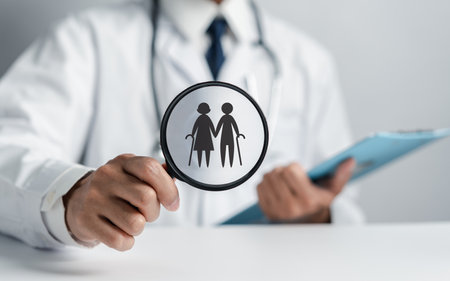 Doctor in uniform with stethoscope hand protection family virtual icon.health care insurance and assurance concept .の写真素材