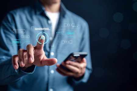 Ai Technology System. Businessman using chat bot intelligence Ai. Chat with AI Artificial...