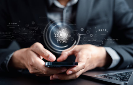 Businessman using chatbot intelligence Ai. Chat with AI Artificial Intelligence, developed by OpenAI...