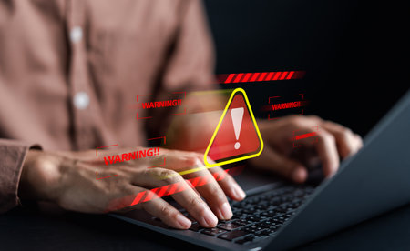 System warning caution sign for notification error and maintenance concept. cyber attack on computer...