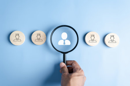 HR or Hiring Human Resources. Selective new career recruitment sites. recruiting with online technology. unemployment finding job search for resume register job interview, find your careerの写真素材