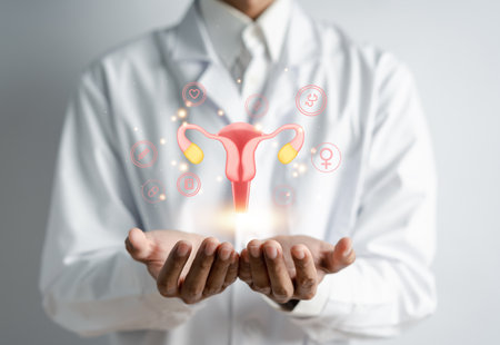 Doctor in a white coat uterus reproductive system treatment of patient, women's health, PCOS, ovarian cancer treatment and examine, Healthy feminine concept.の写真素材