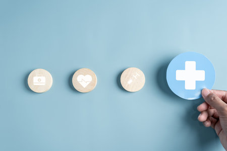 Health insurance concept. people hand holding plus and healthcare medical. health and access to welfare health concept.の写真素材