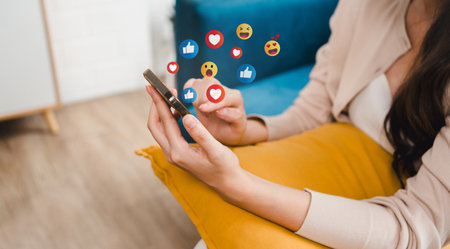 Woman using social media and digital online, woman using smart phone with Social media. concept of...
